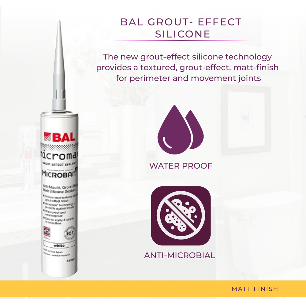 Go Bathrooms BAL Micromax3 White Grout Effect Anti-Mould Sealant 310ml Image 3