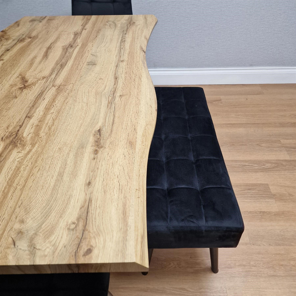 Portland 3 Seater Velvet Wooden Dining Set with Bench Black Image 8