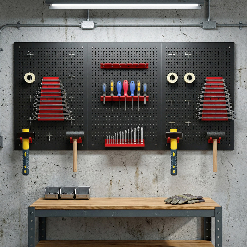 HOMCOM 28 Piece Wall Mounted Pegboard with Hooks and Storage Shelves Image 4