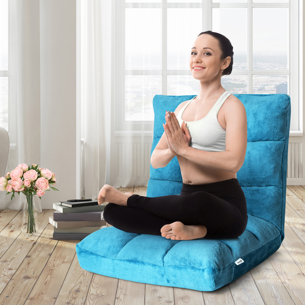 Costway Turquoise Coral Velvet Floor Gaming Chair with Adjustable Back Image 5