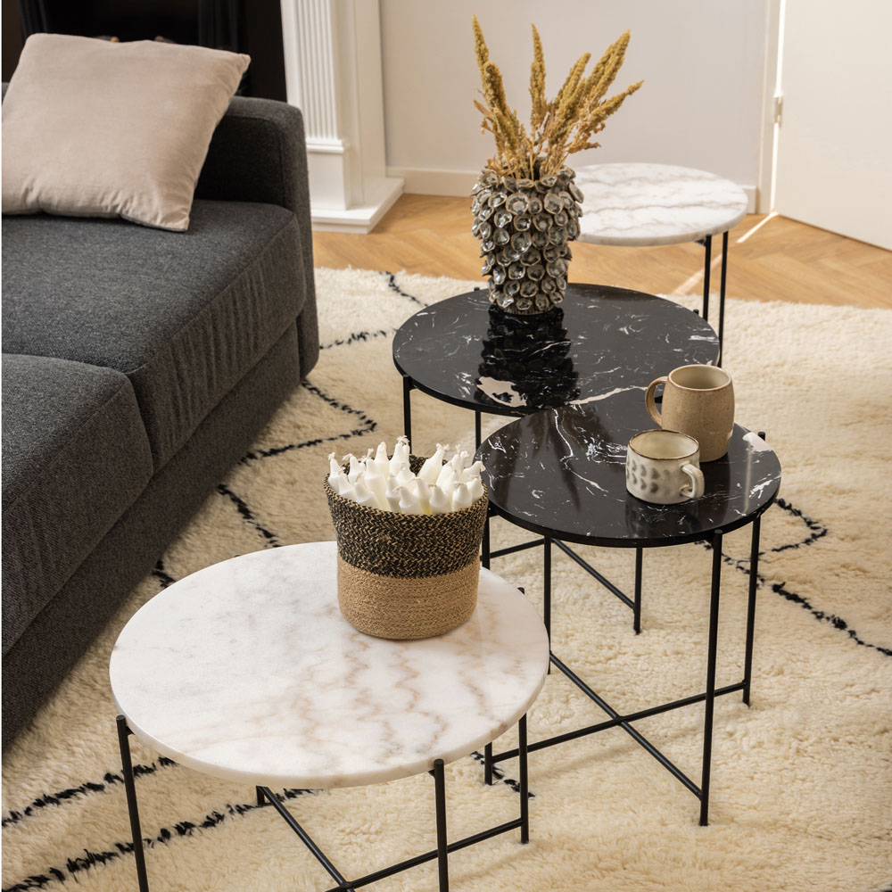 Florence Avila Black Polished Marble Stone Side Table Image 9