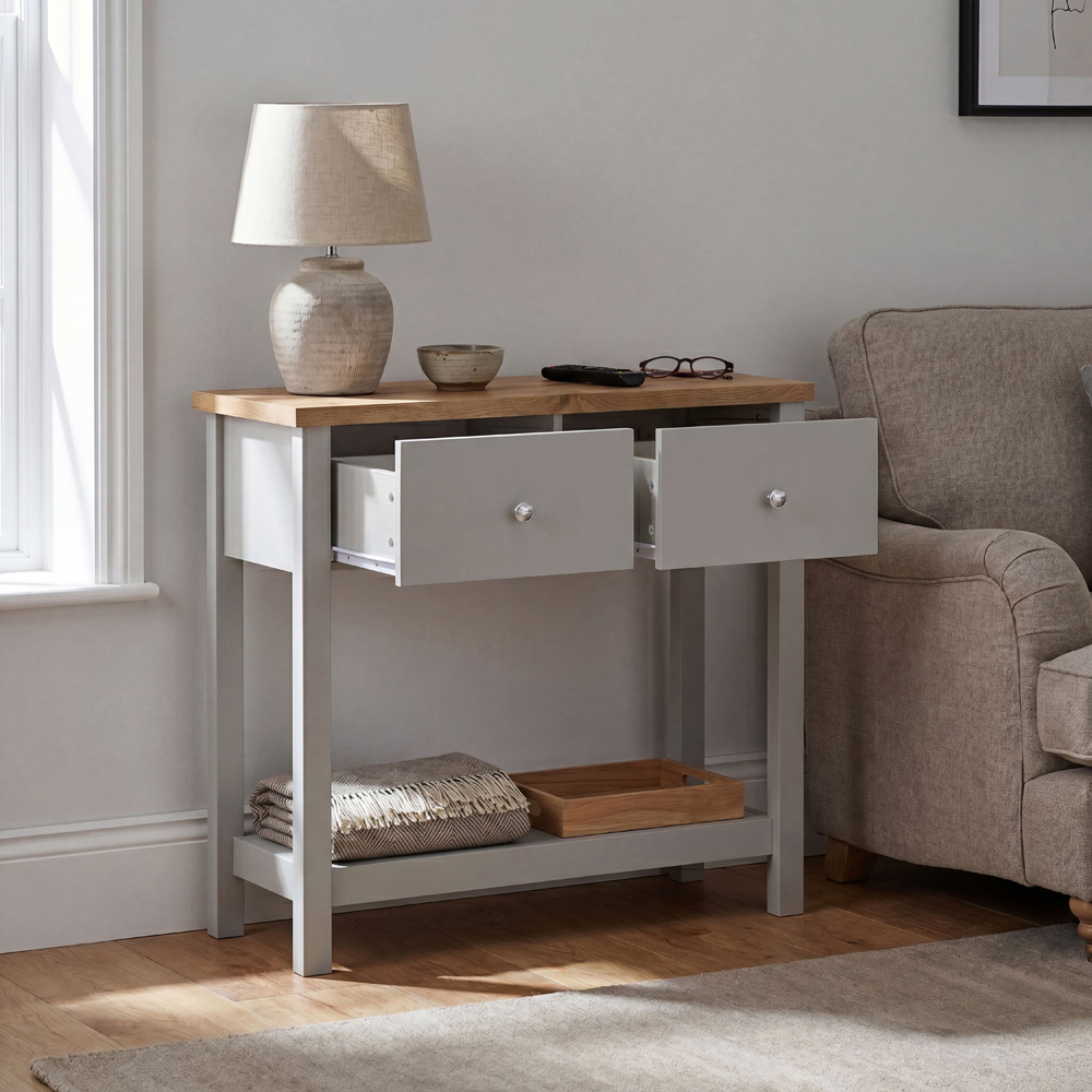 VIDA DESIGNS Arlington 2 Drawer Grey and Oak Console Table Image 3