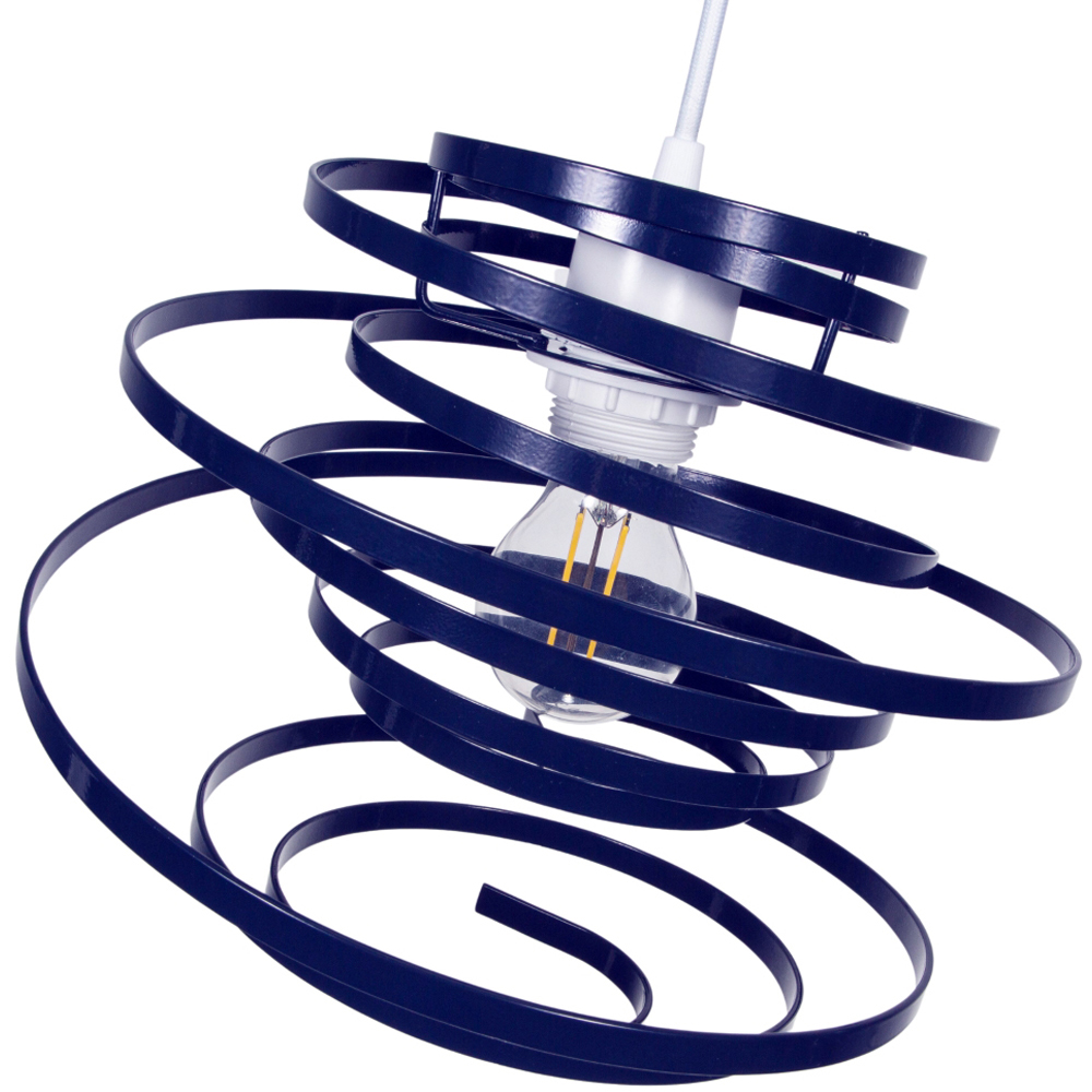 Happy Homewares Navy Blue Gloss Metal Double Ribbon Spiral Swirl Pendant Shade Image 4