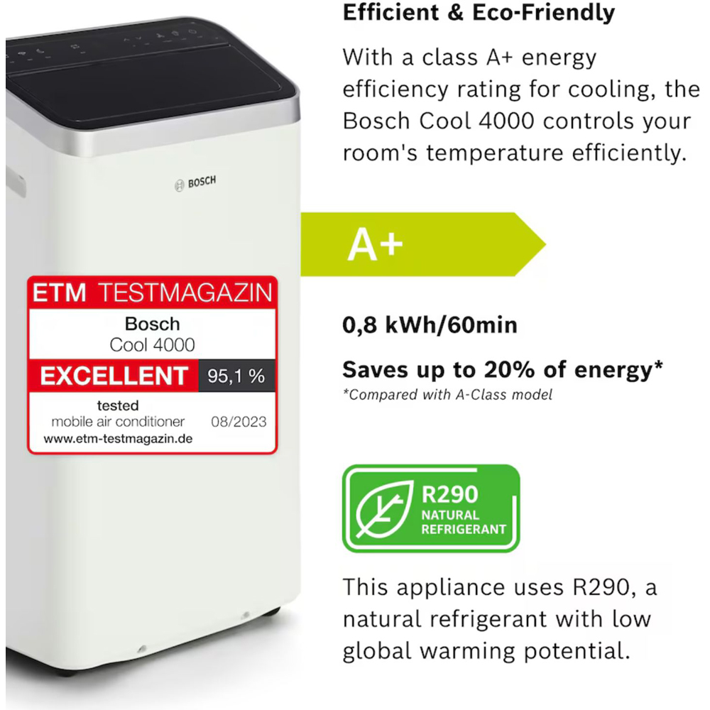 Bosch Cool 4000 3-in-1 White 2.6 kW Portable Air Conditioner with Remote Control Image 4