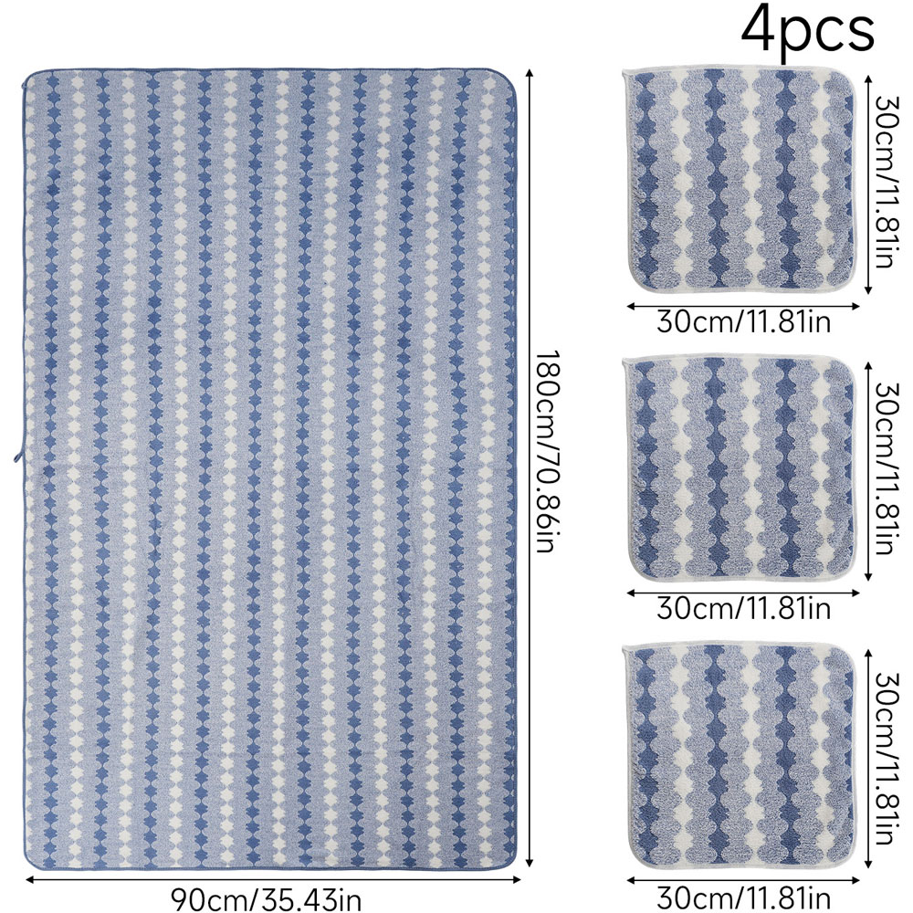 Living and Home Soft Polyester Blue Zigzag Wave Towel Set of 4 Image 8