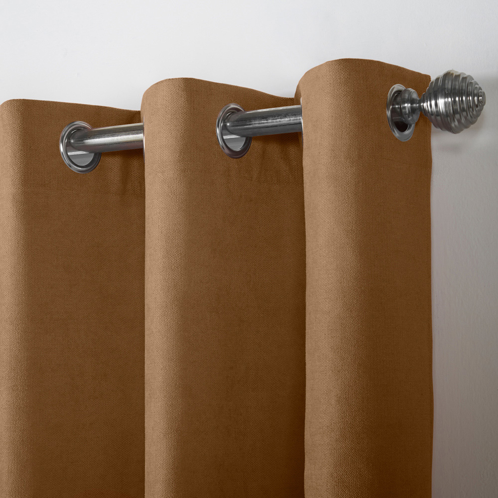 Alan Symonds Tan Velvet Chenille Ring Top Eyelet Curtains 142 x 137cm Image 3