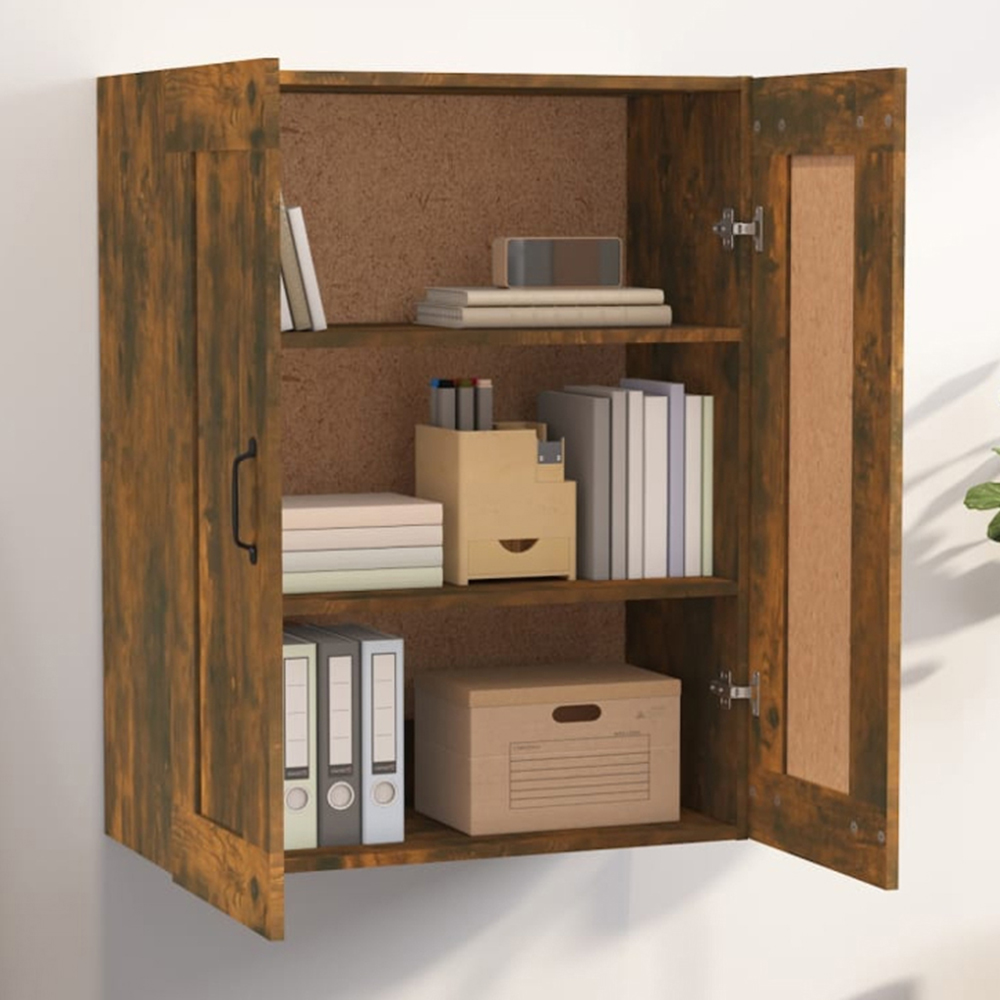 vidaXL 2 Door Smoked Oak Hanging Wall Storage Cabinet Image 1