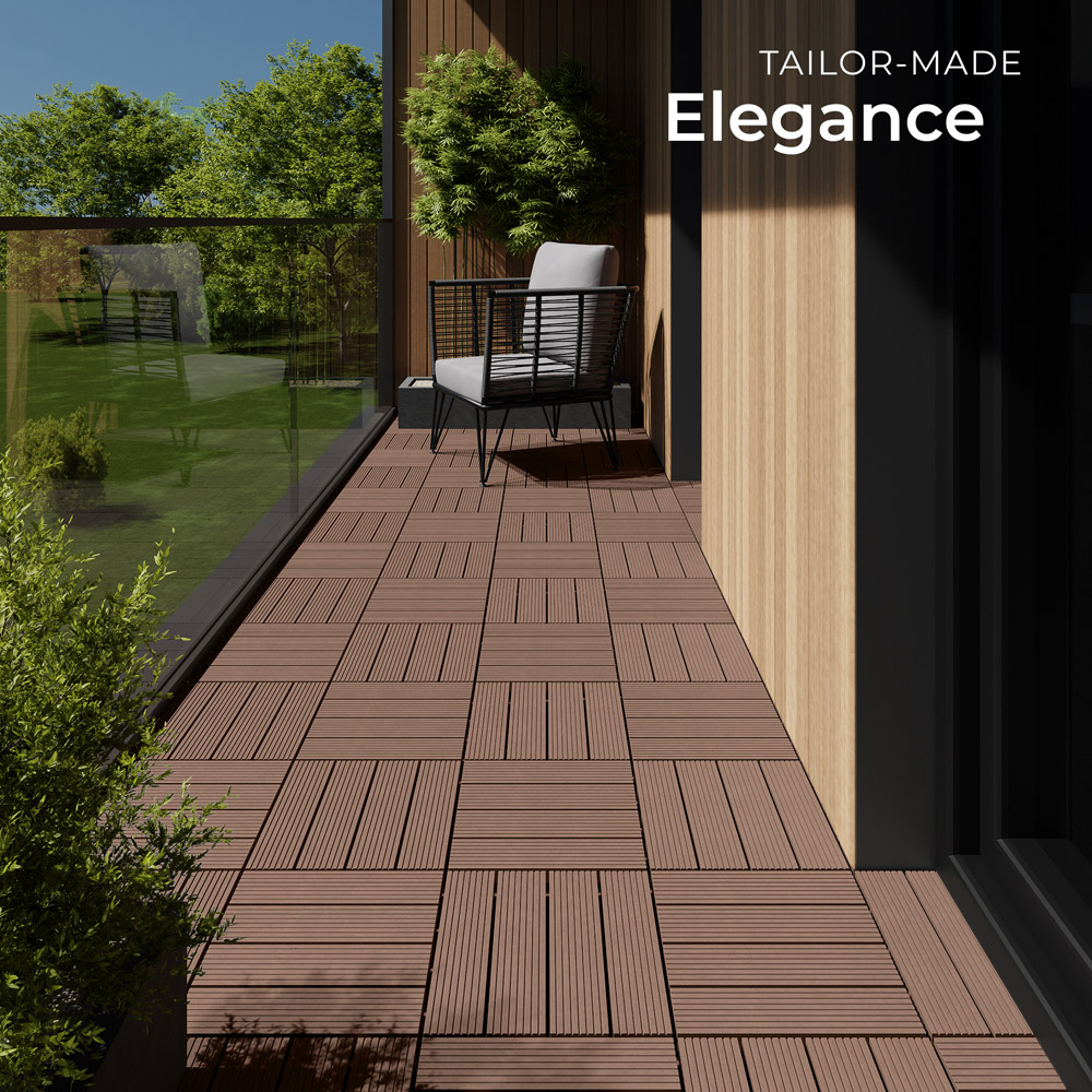 tectake Tegulas 11 Piece Brown Wood Look Outdoor Tile Set Image 3