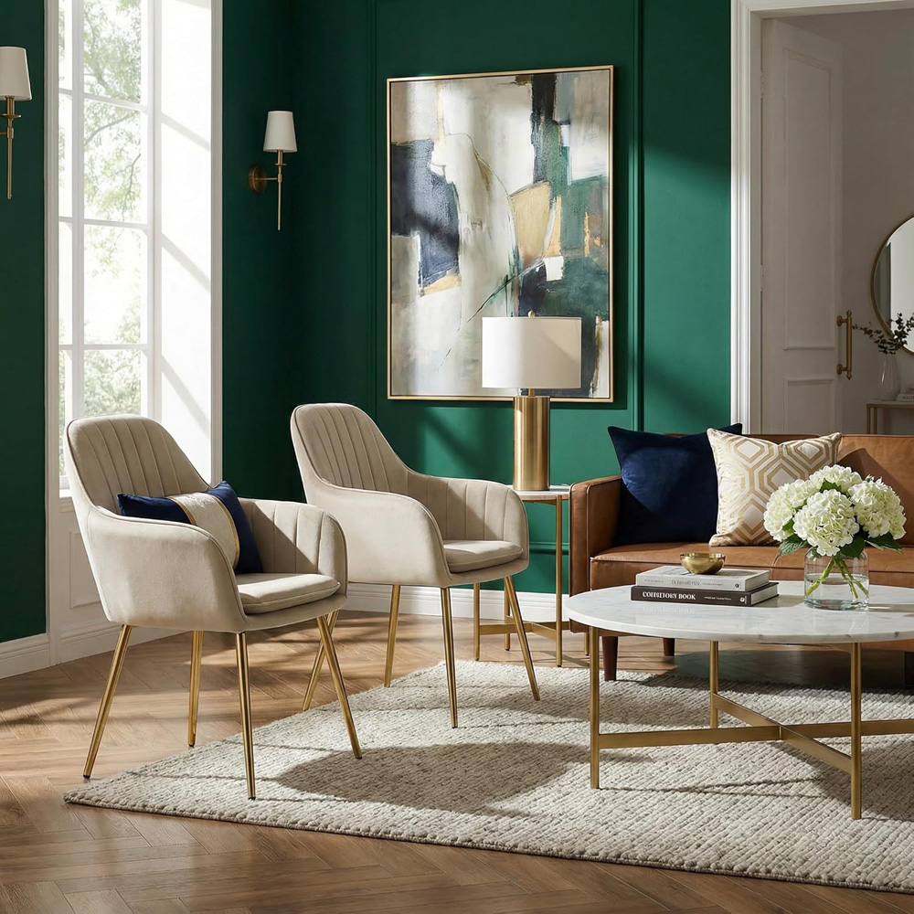Alivio Set of 2 Cream Velvet Upholstered Dining Chairs Image 7