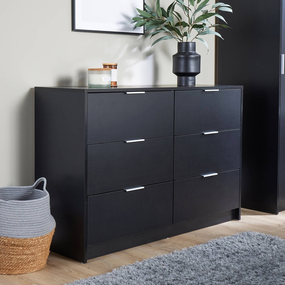 Home Source Phoenix 6 Drawer Black Wide Chest of Drawers Image 6