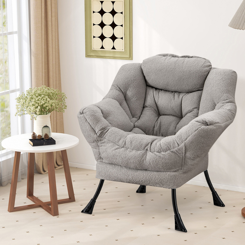 Costway Grey Large Lazy Chair With Pillow and Storage Pocket Image 3