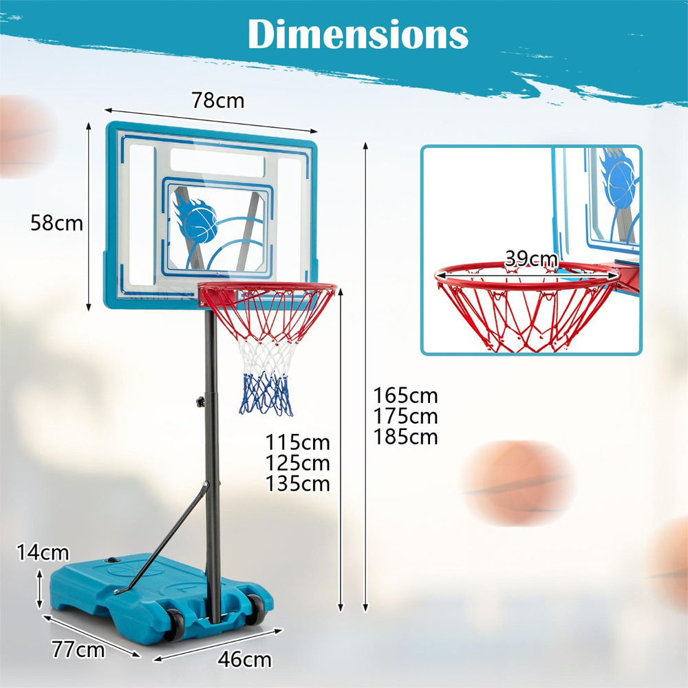 Costway Blue Swimming Pool Basketball Hoop Set Image 9