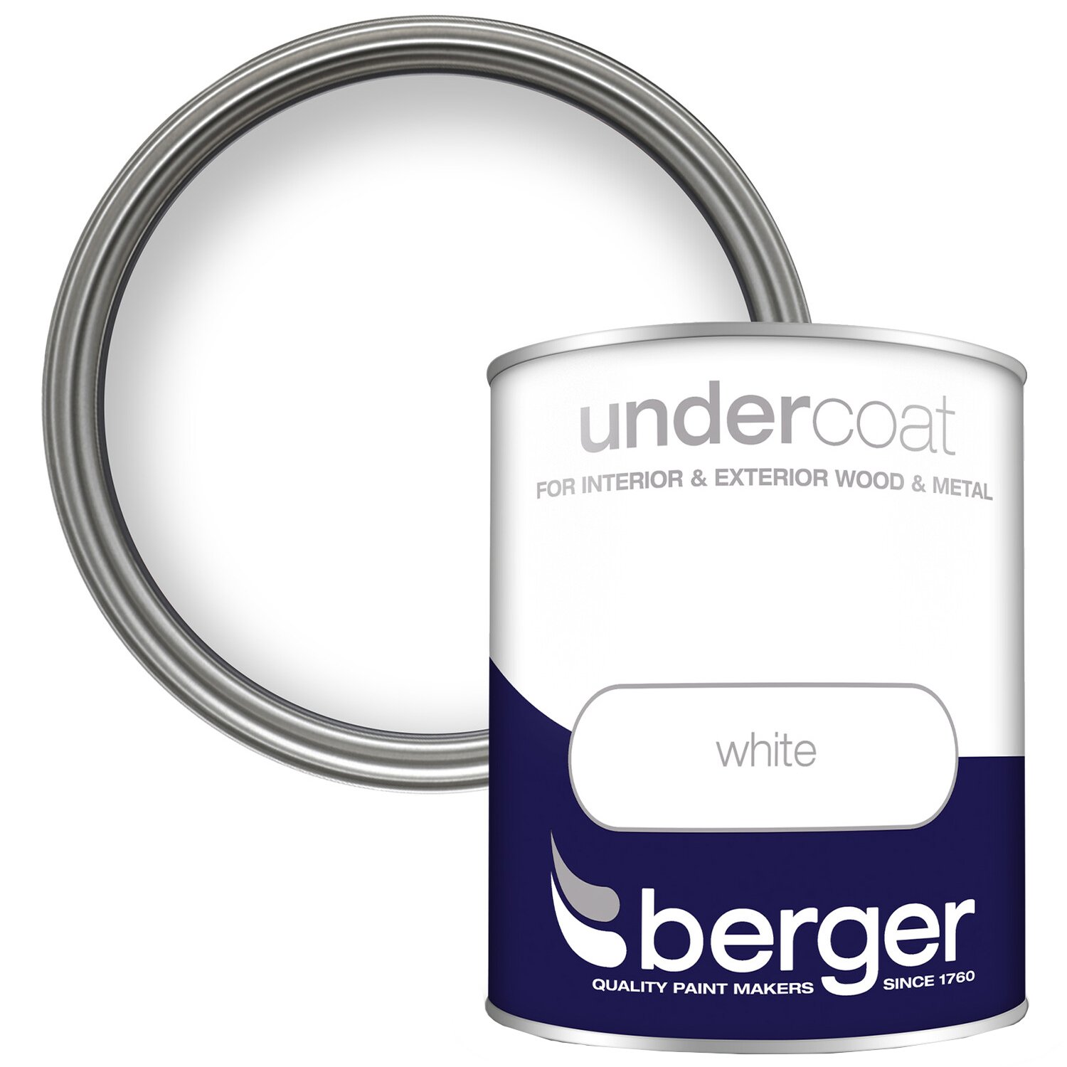 Berger Wood & Metal White Undercoat Paint 750ml Image 1