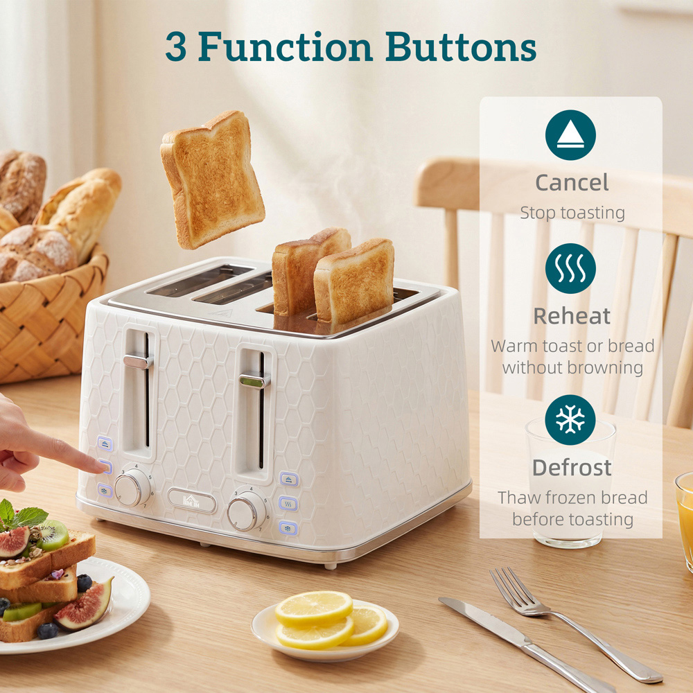 HOMCOM Cream 1.7L Fast Boil Kettle and 4 Slice Toaster Set Image 7