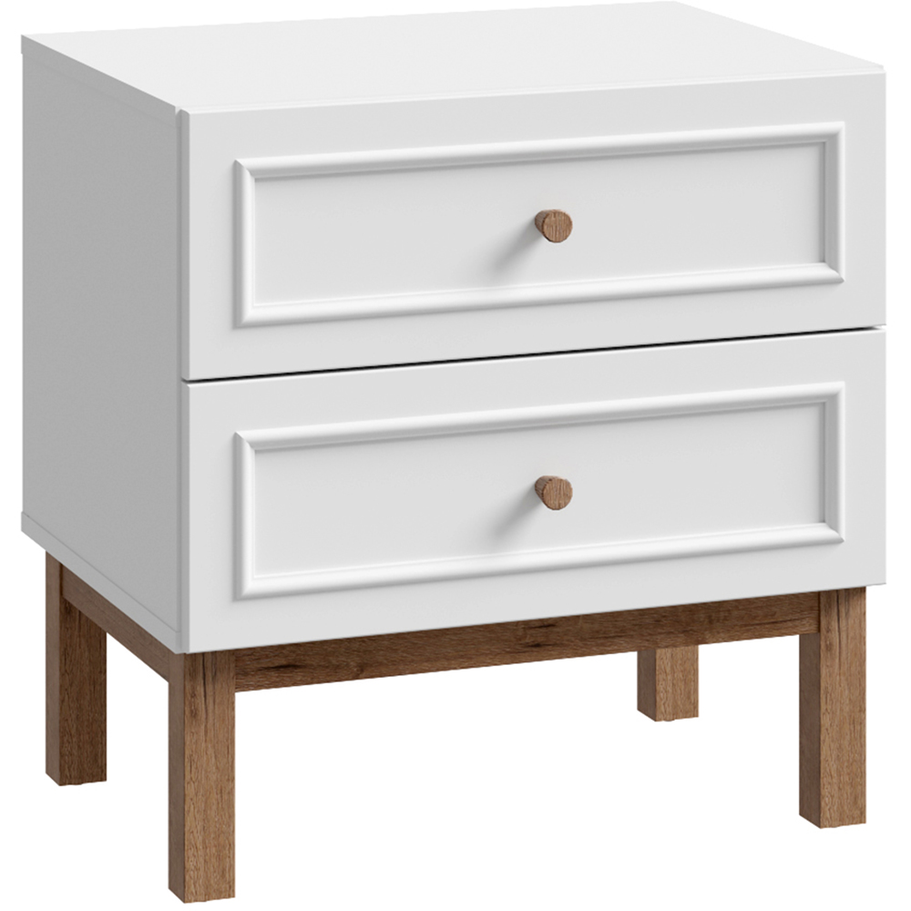 Florence Wensley 2 Drawer Light Grey and Oak Bedside Table Image 2