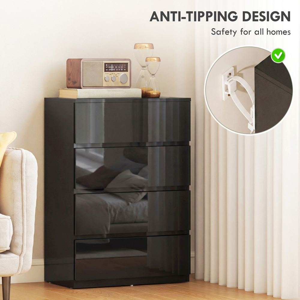Portland 4 Drawer High Gloss Black Chest of Drawers Image 7