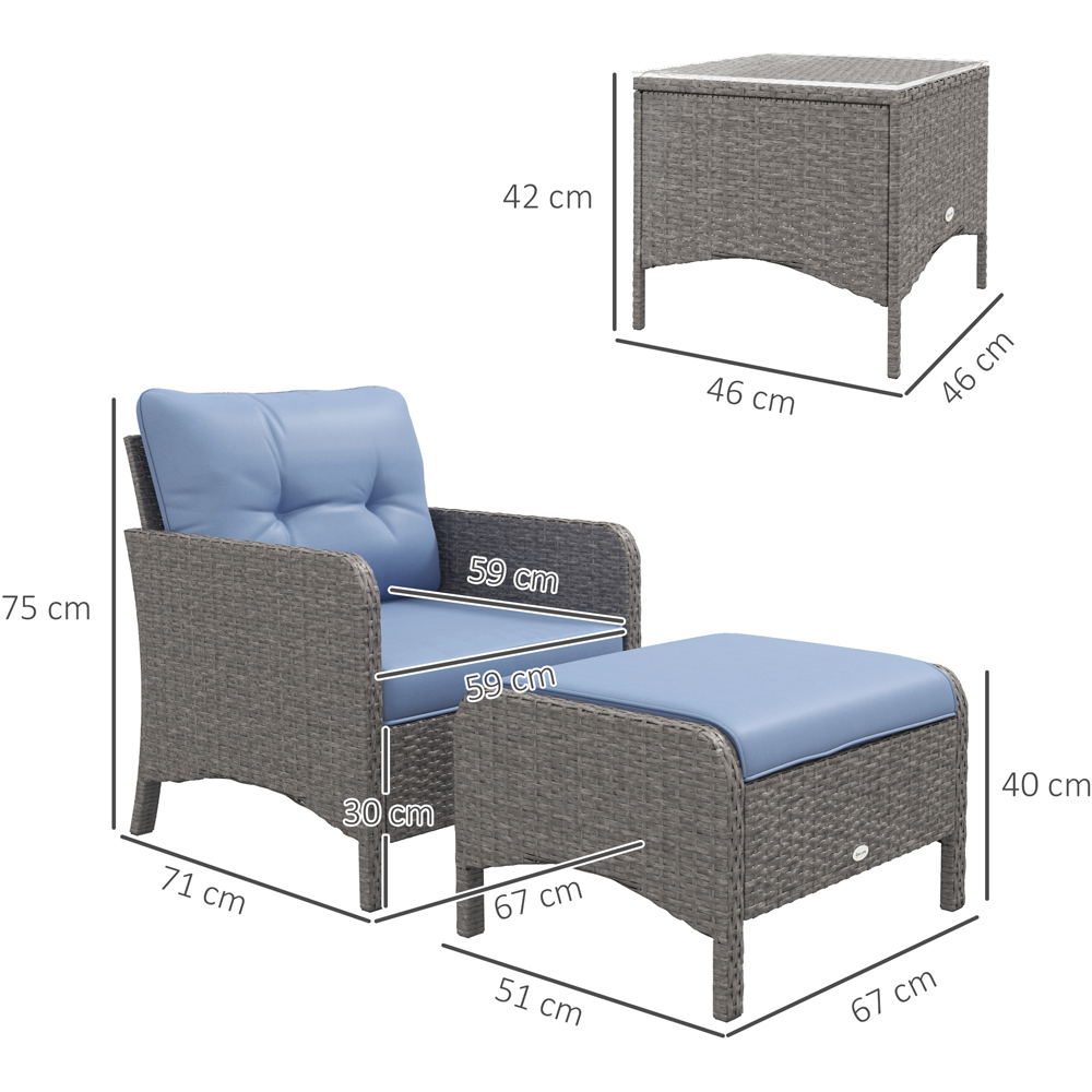 Outsunny 2 Seater Blue Rattan Lounge Set with Foot Stool Image 7