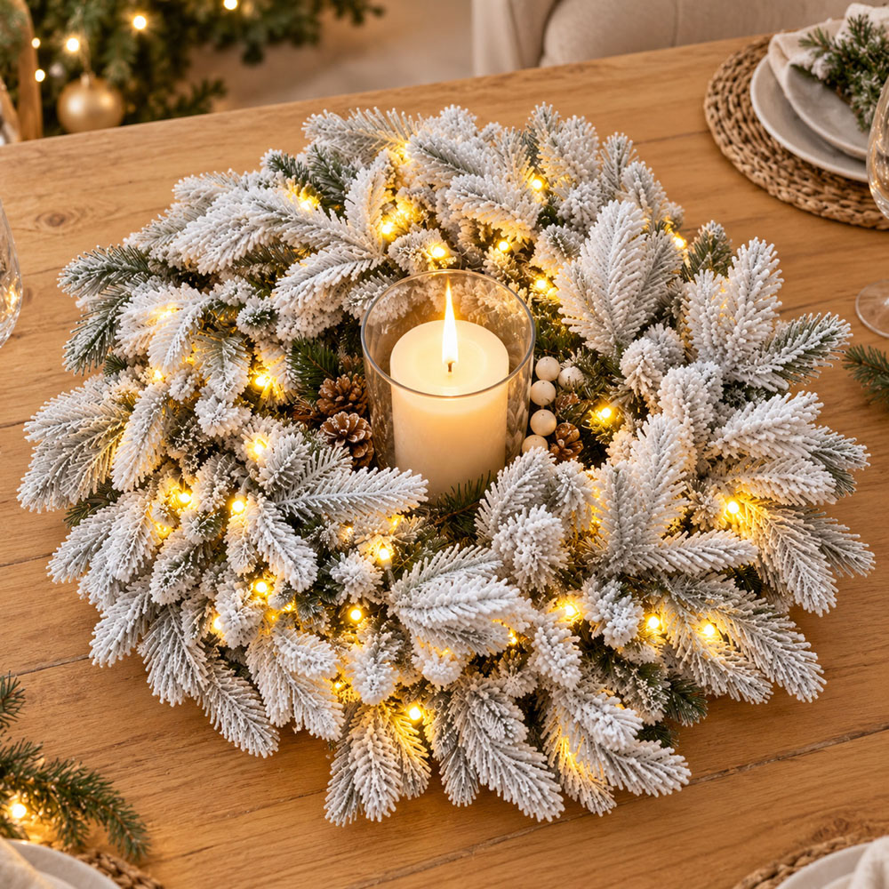 Neo Warm White LED Pre-Lit Artificial Snow-Flocked Christmas Wreath 50cm Image 3