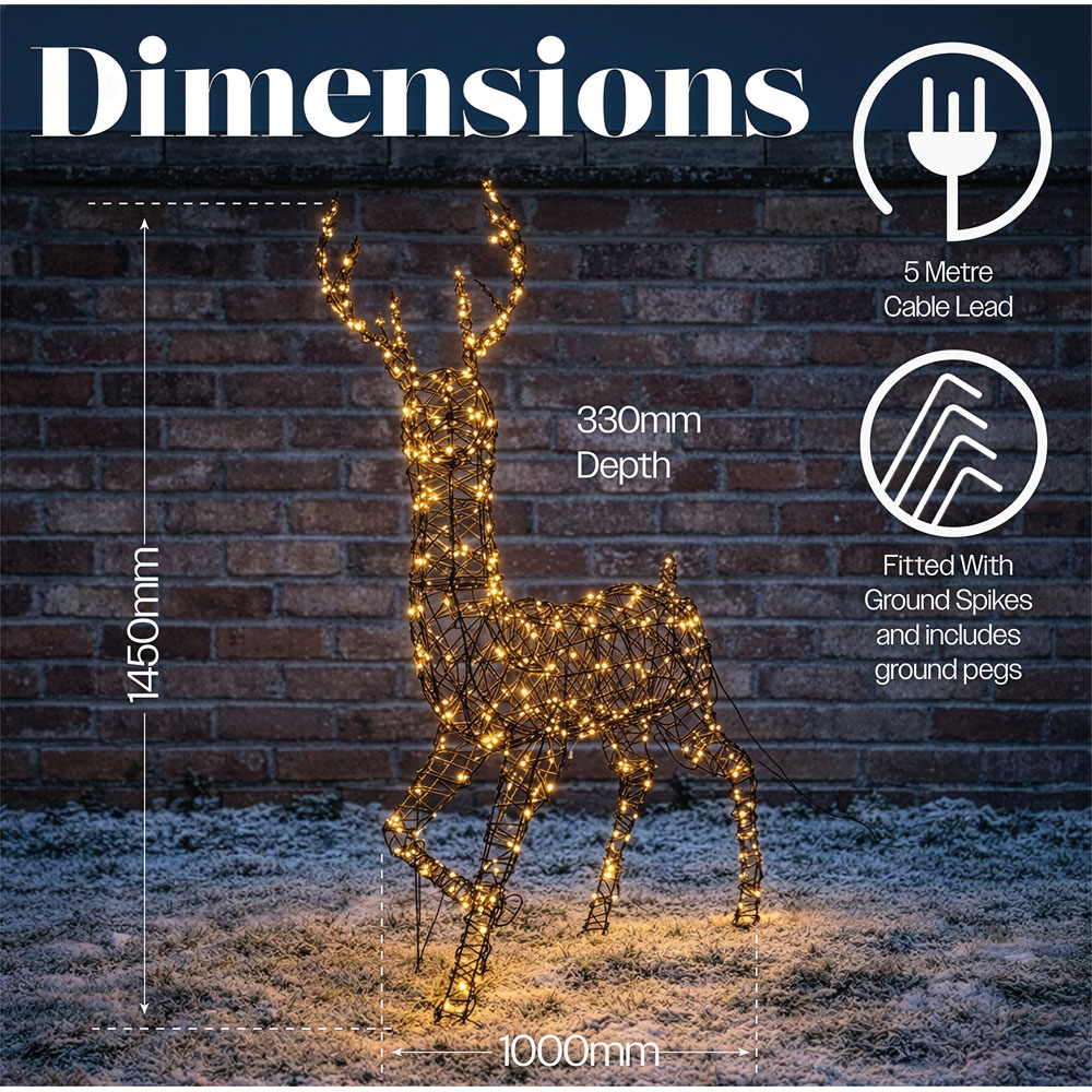 Xmas Haus 351 Warm White LED Brown Rattan-Effect Metal Deer Christmas Decoration 145cm Image 7