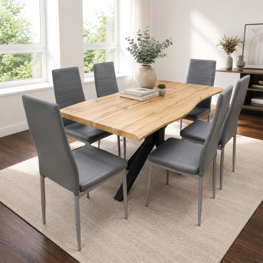 Portland 6 Seater Faux Leather Padded Dining Set Grey Image 1