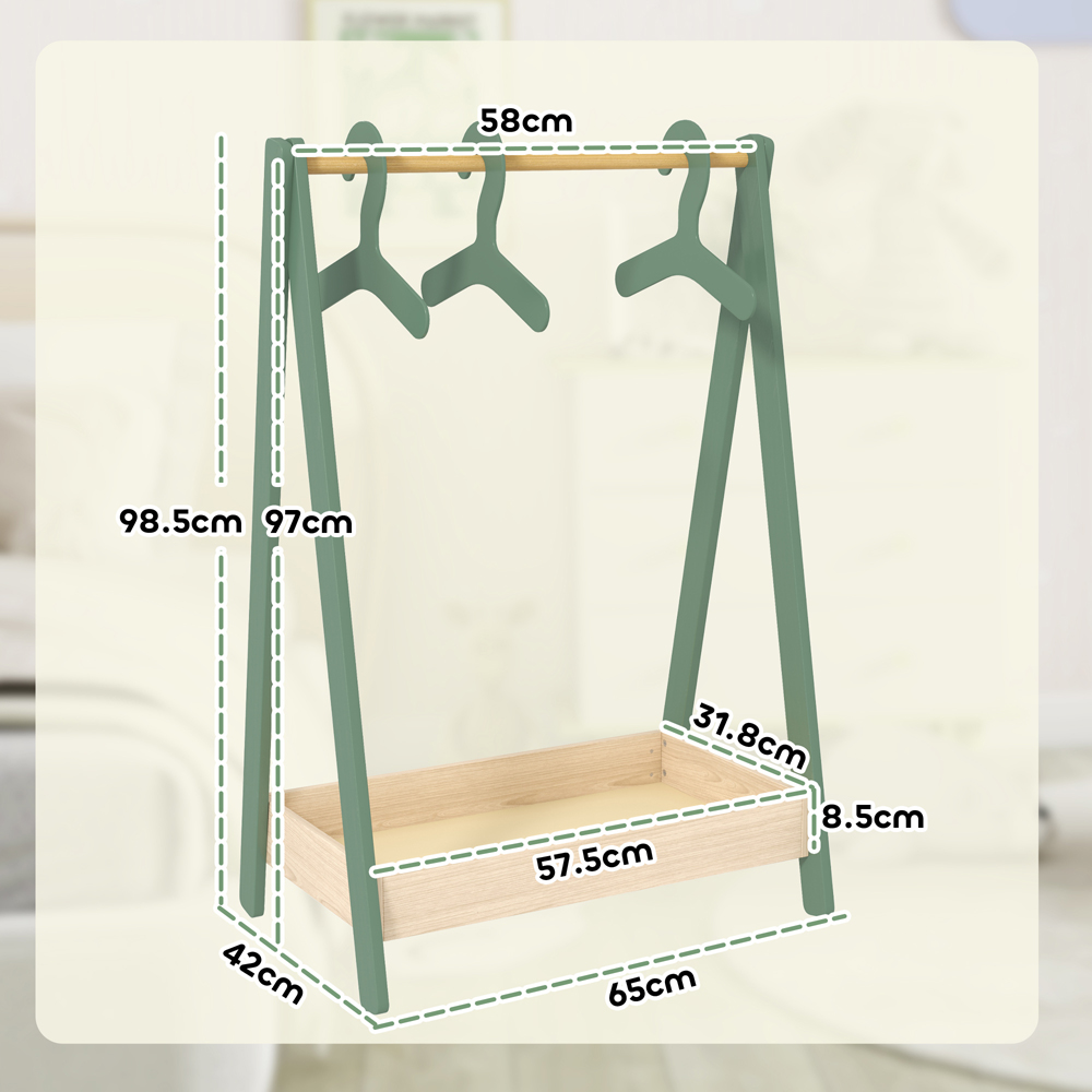 AIYAPLAY Green Kids Clothes Rail with Hangers Image 9