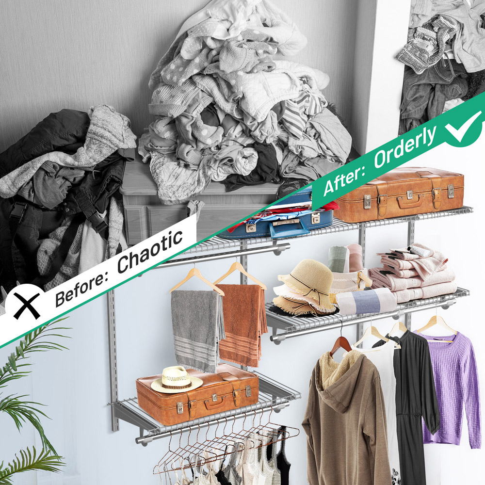 Costway Grey Adjustable Wall Mounted Closet Shelf Image 5