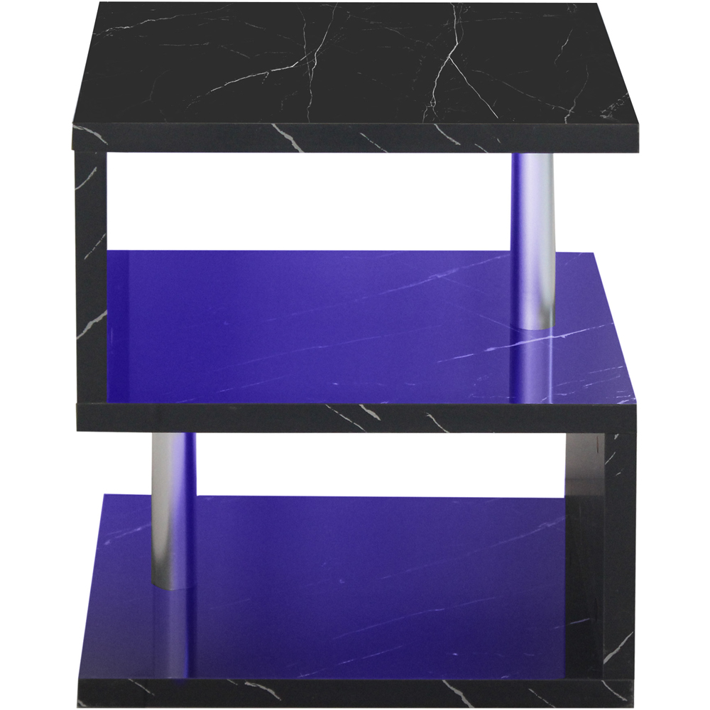 Comfy Living 2 Shelf Black Marble Effect High Gloss Abstract LED Side Table Image 4