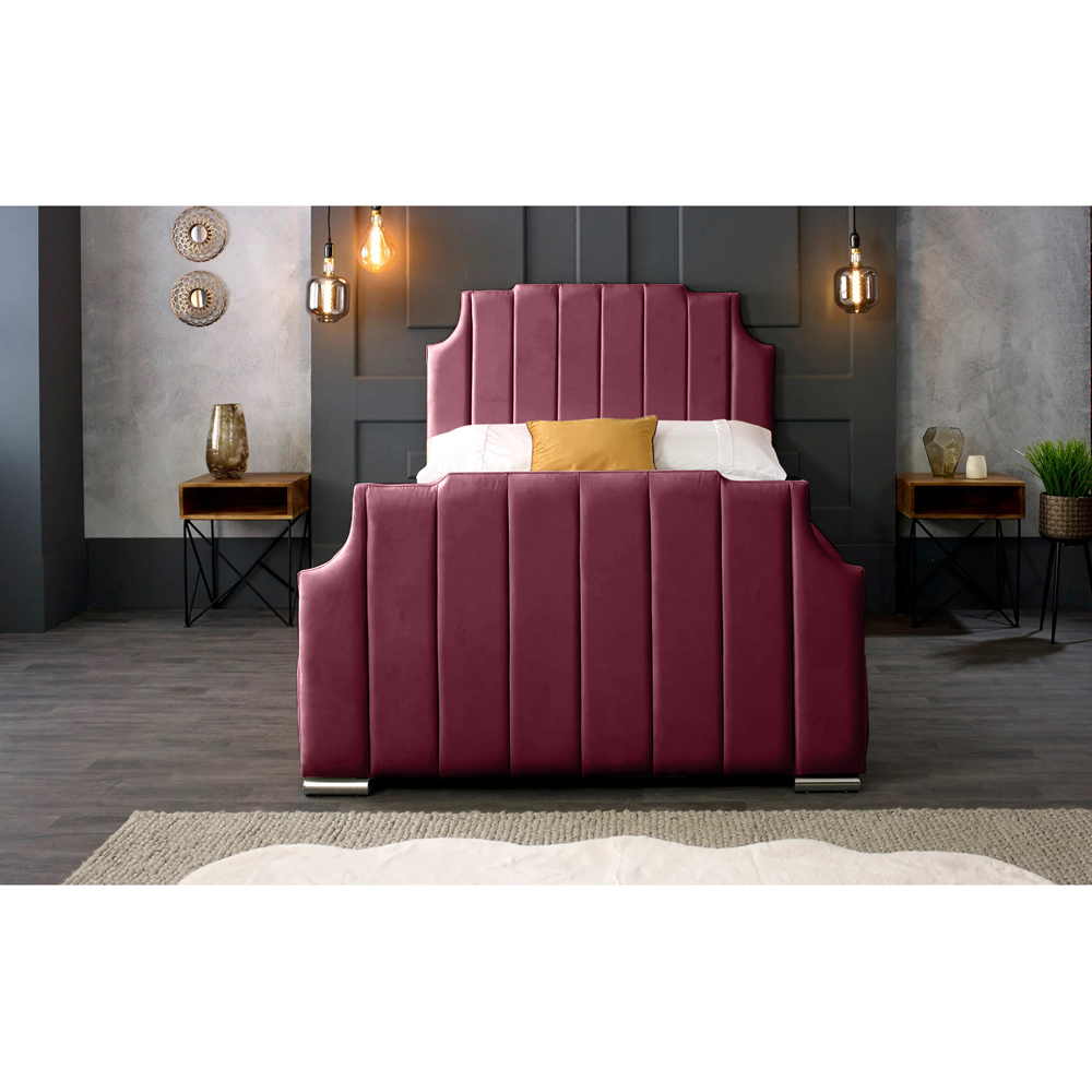 Eleganza Home Nelson Double Maroon Plush Velvet Bed Frame with Headboard Image 5