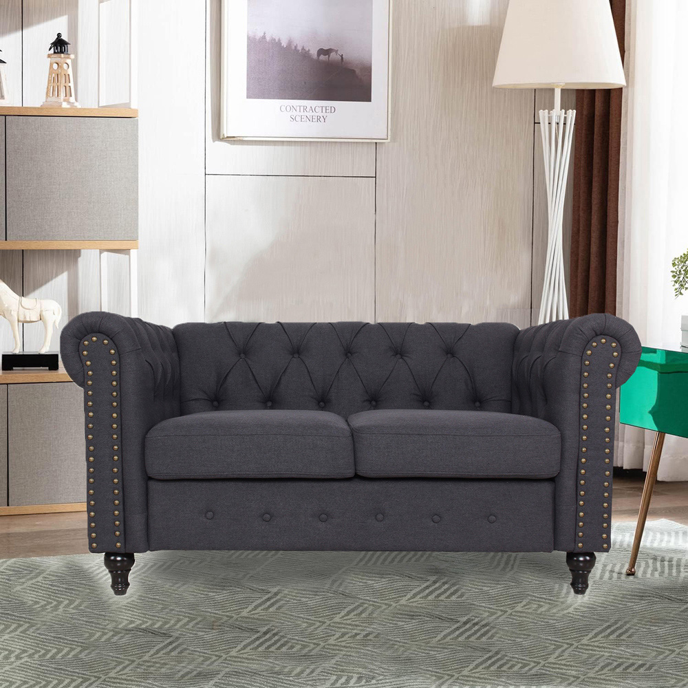 Furniture One Dark Grey Nailhead Trim Upholstered Sofa Chair Image 5