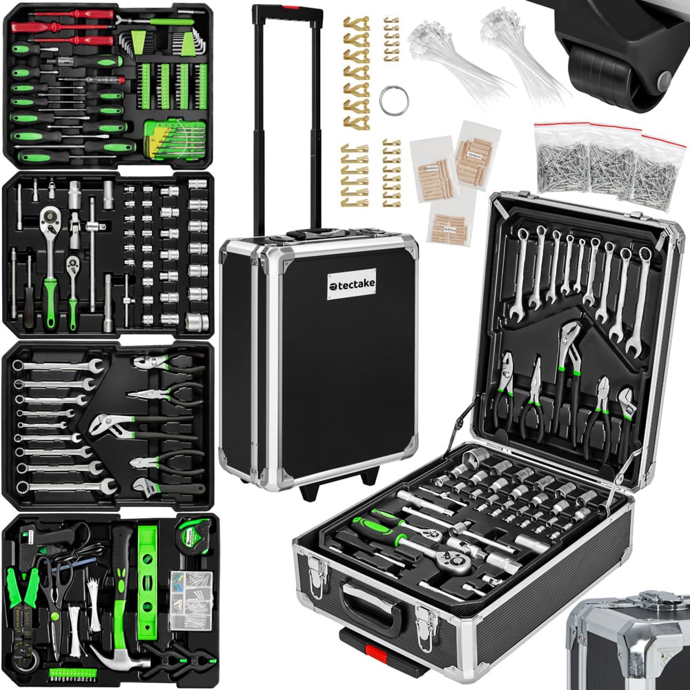 Tectake Black 1200 Piece Tool Box Set with Wheels Image 1