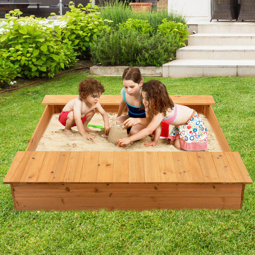 Costway Kids Covered Wooden Sandbox Image 2