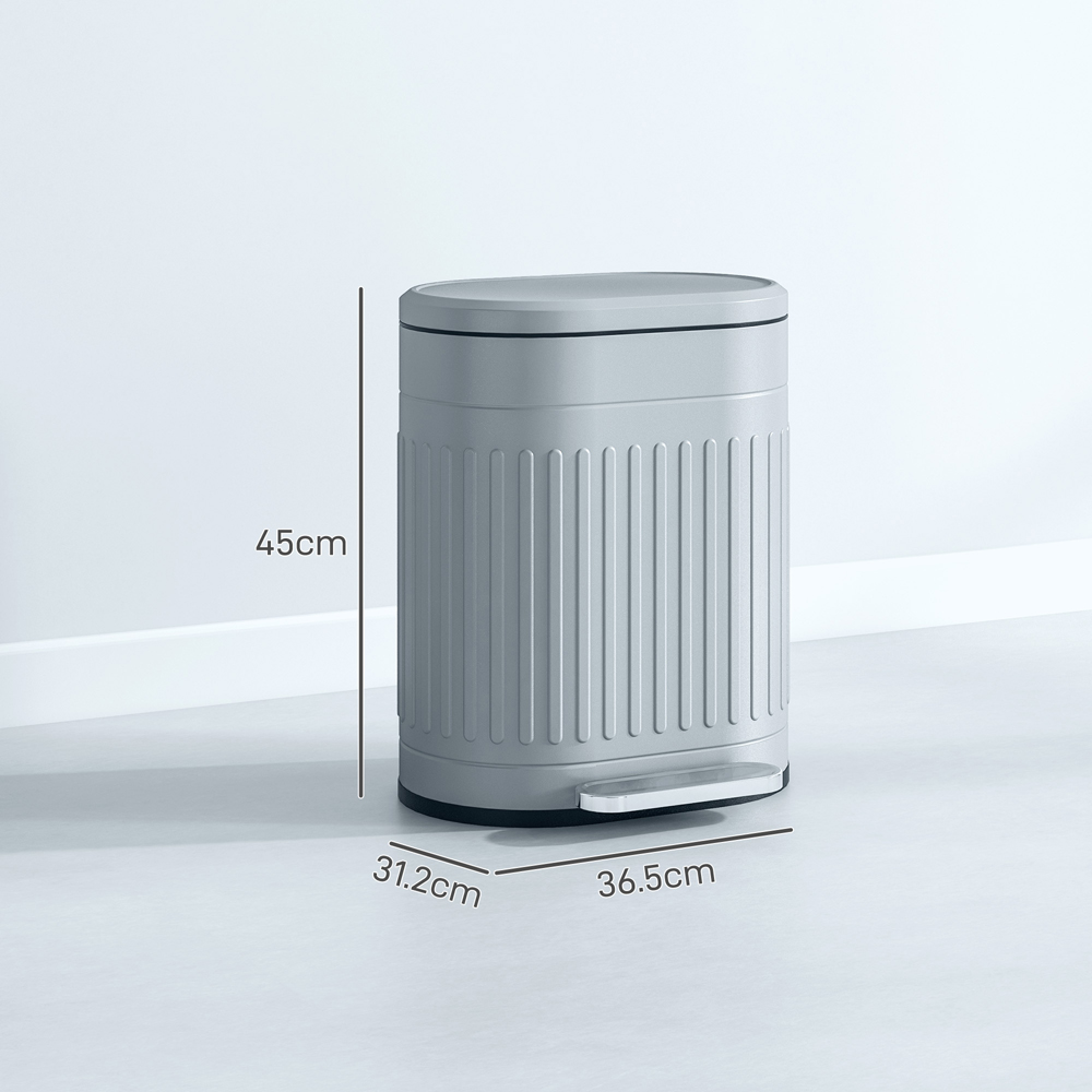 HOMCOM Light Grey Metal Pedal Kitchen Bin with Soft Close Lid 20L Image 9