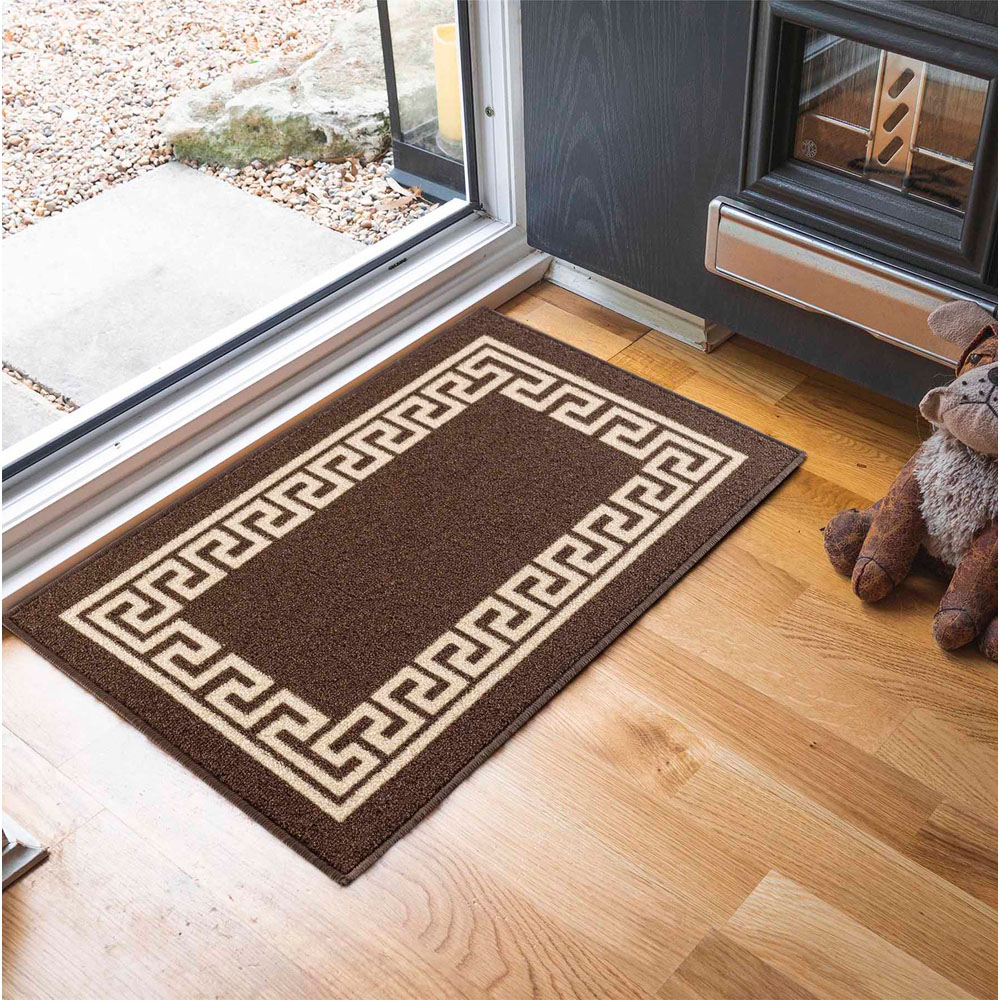 Desire Rugs Havana Brown Greek Key Anti Slip Door Mat 90 x 57cm Image 2