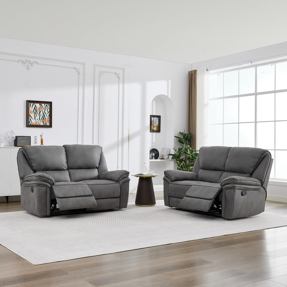 Langham 4 Seater Light Grey Leathaire Manual Recliner Sofa Set Image 4