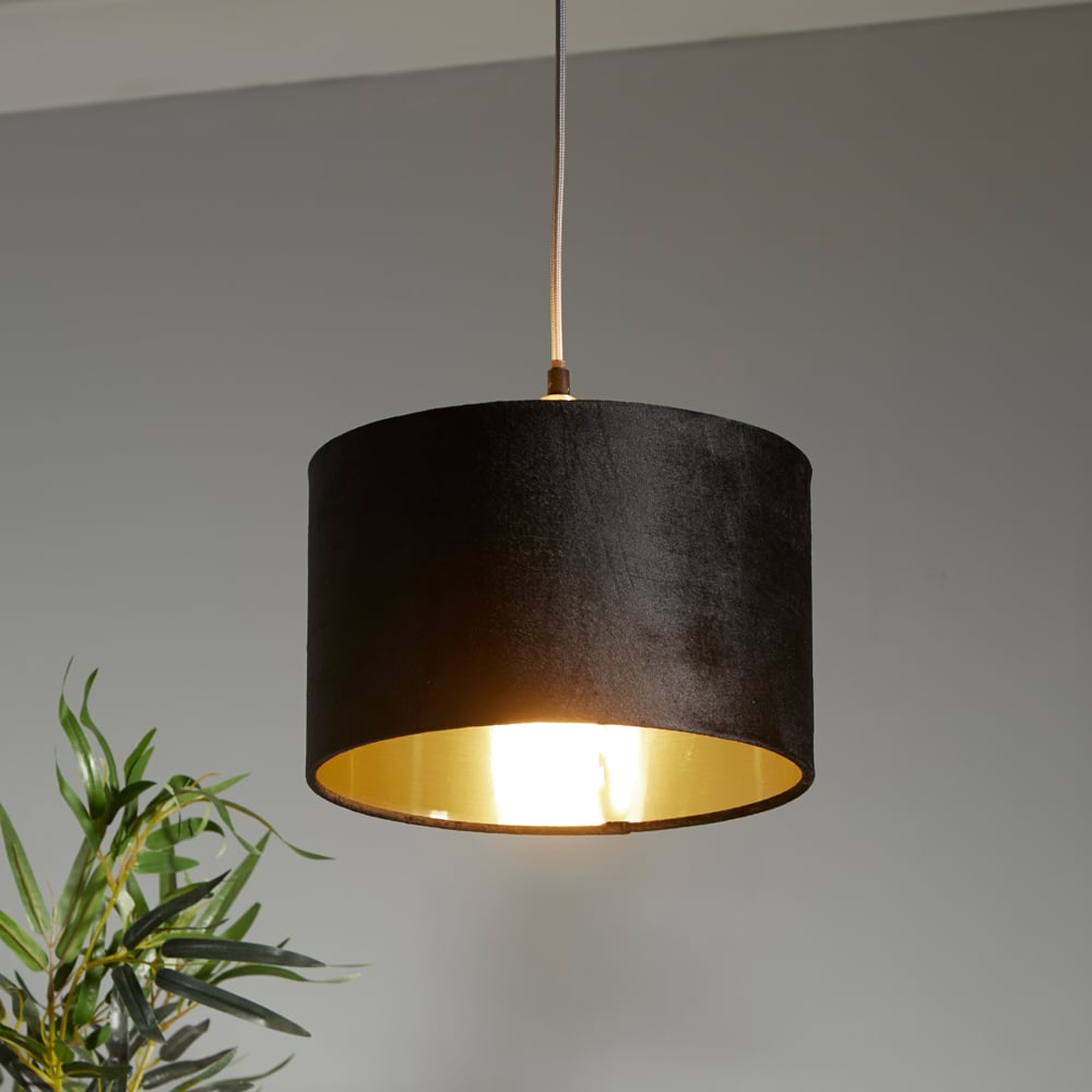 Lighting Collection Black Velvet Brushed Gold Inner Drum Shade Image 2