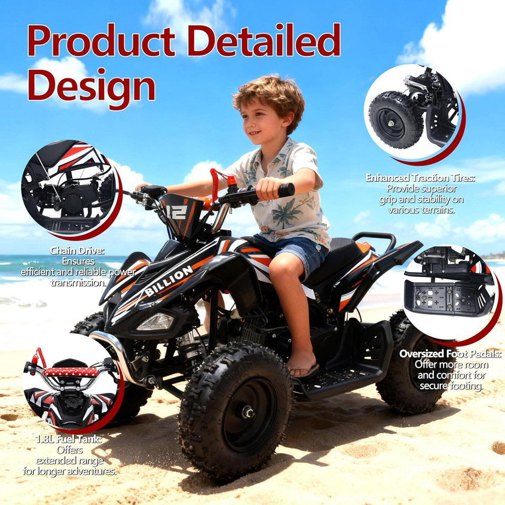 Alivio Kids Orange 49cc 2-Stroke Engine Mini Petrol Quad Bike with Disc Brake 1.8L Image 6