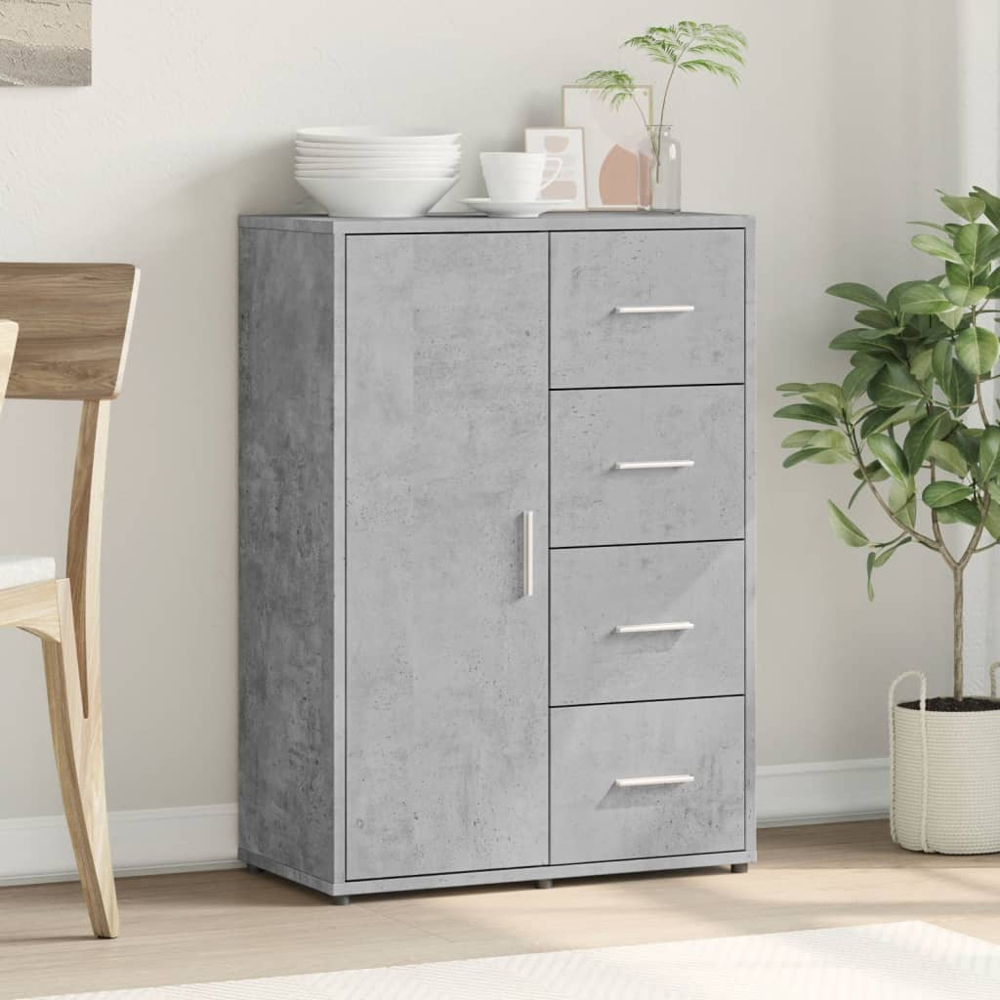 vidaXL Single Door 4 Drawer Concrete Grey Sideboard Image 9