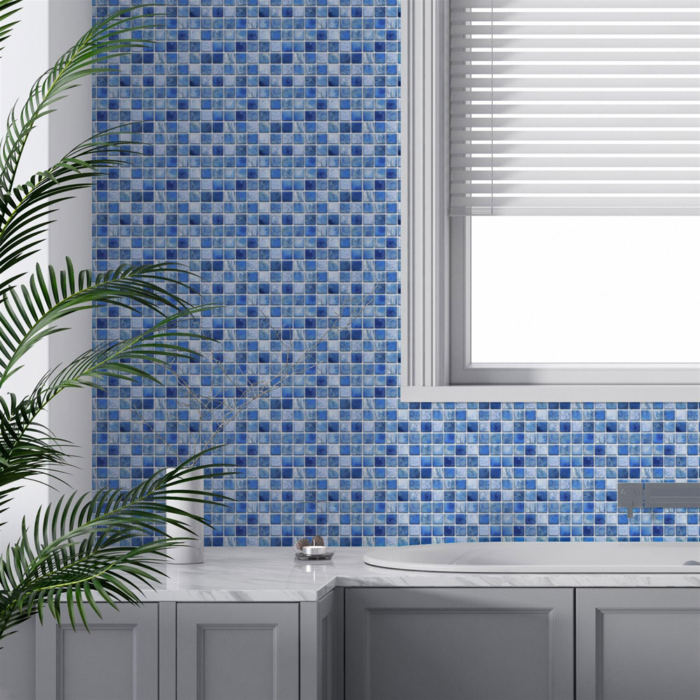Wallplus Mother Pearl Blue Jewel Mosaic Wall Tile Sticker 15 x 15cm 48 Pack Image 4