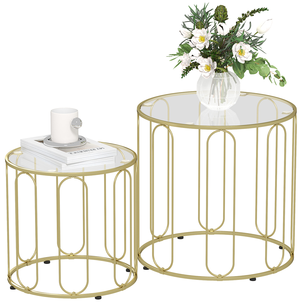 HOMCOM Gold Metal Frame Nesting Coffee Table Set of 2 Image 2