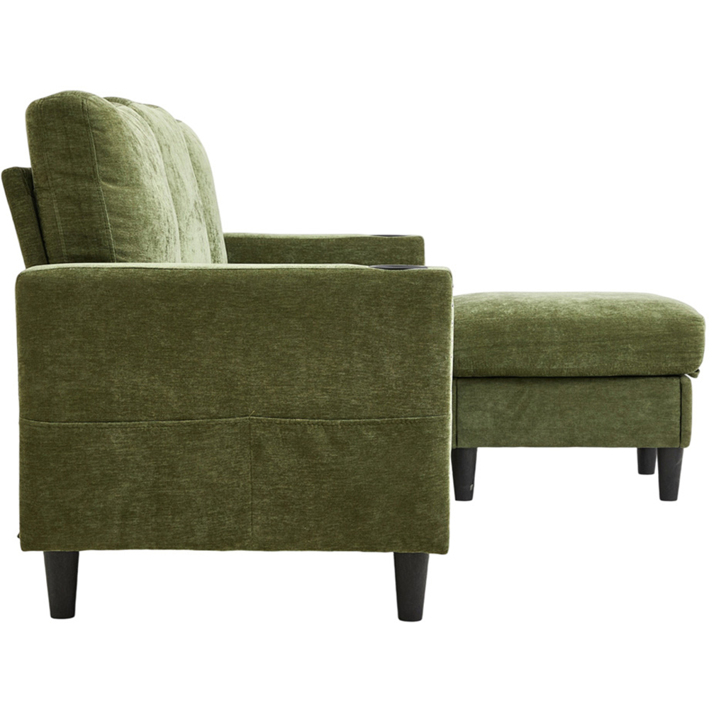 Living and Home 4 Seater Green Chenille Sofa with Footstool and Cup Holders Image 3