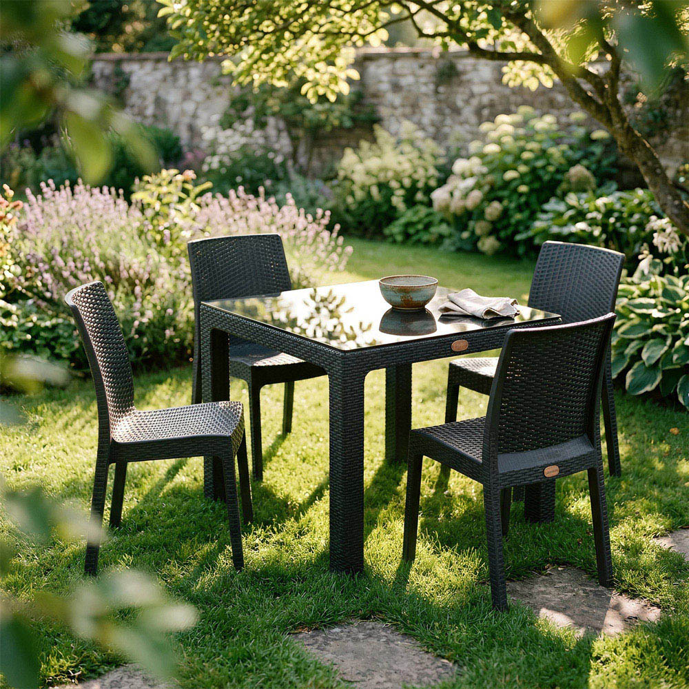 Harbour Housewares Noble 4 Seater Rattan Effect Garden Dining Table Anthracite Image 4