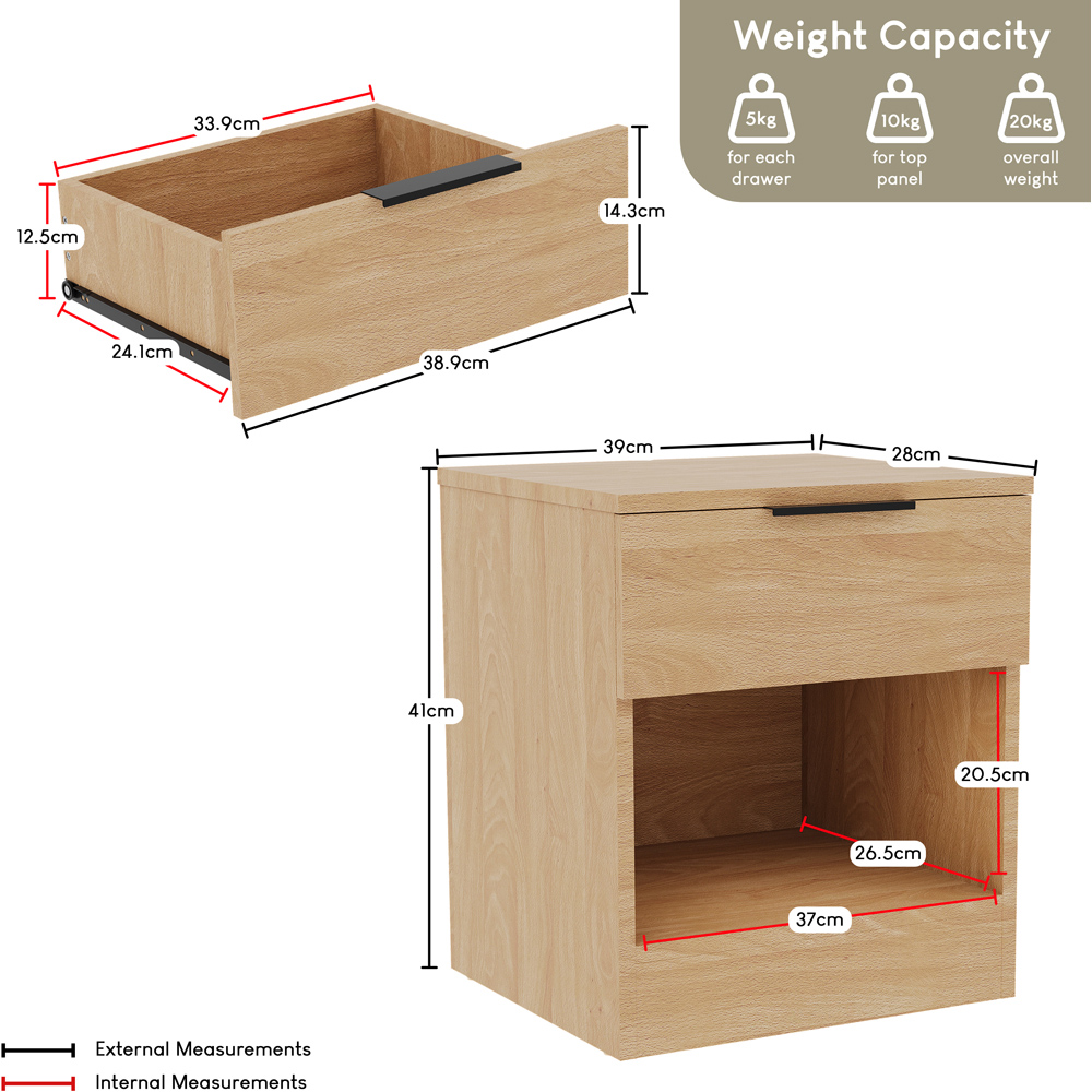 VIDA DESIGNS Terga Single Drawer Single Shelf Pine Bedside Cabinet Image 8