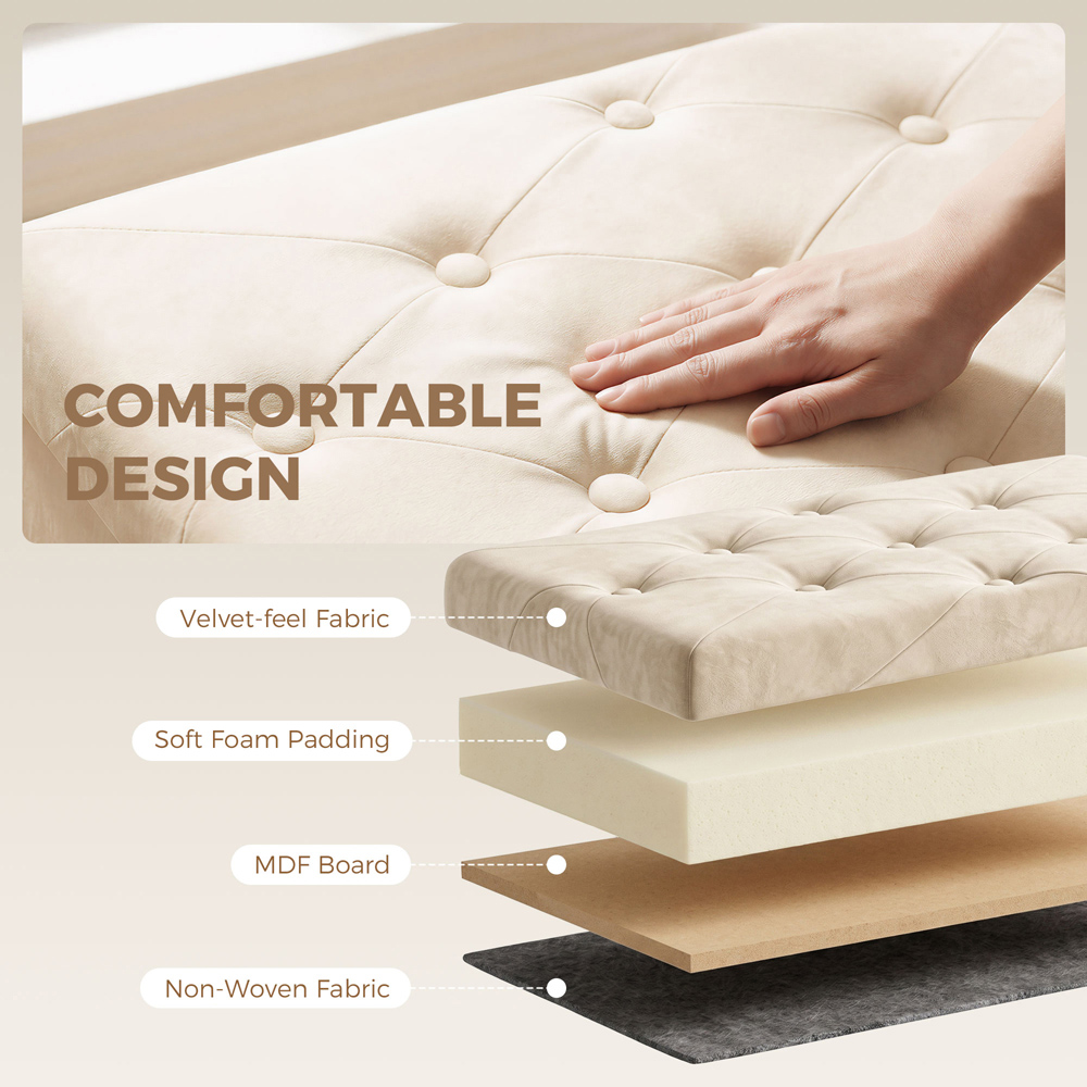 HOMCOM Cream Velvet Upholstered Foldable Ottoman Footrest with Wood Legs Image 6