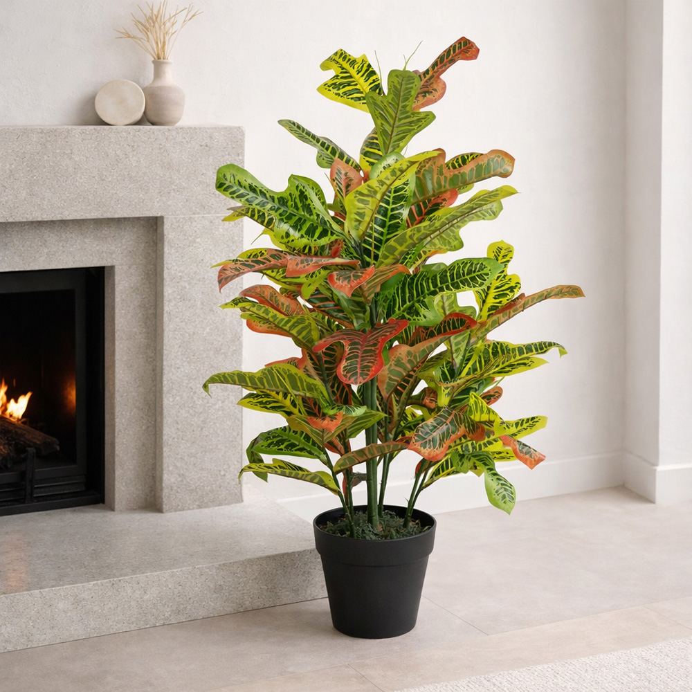 Leaf Codiaeum Multicoloured Artificial House Plant Pot 90cm Image 2