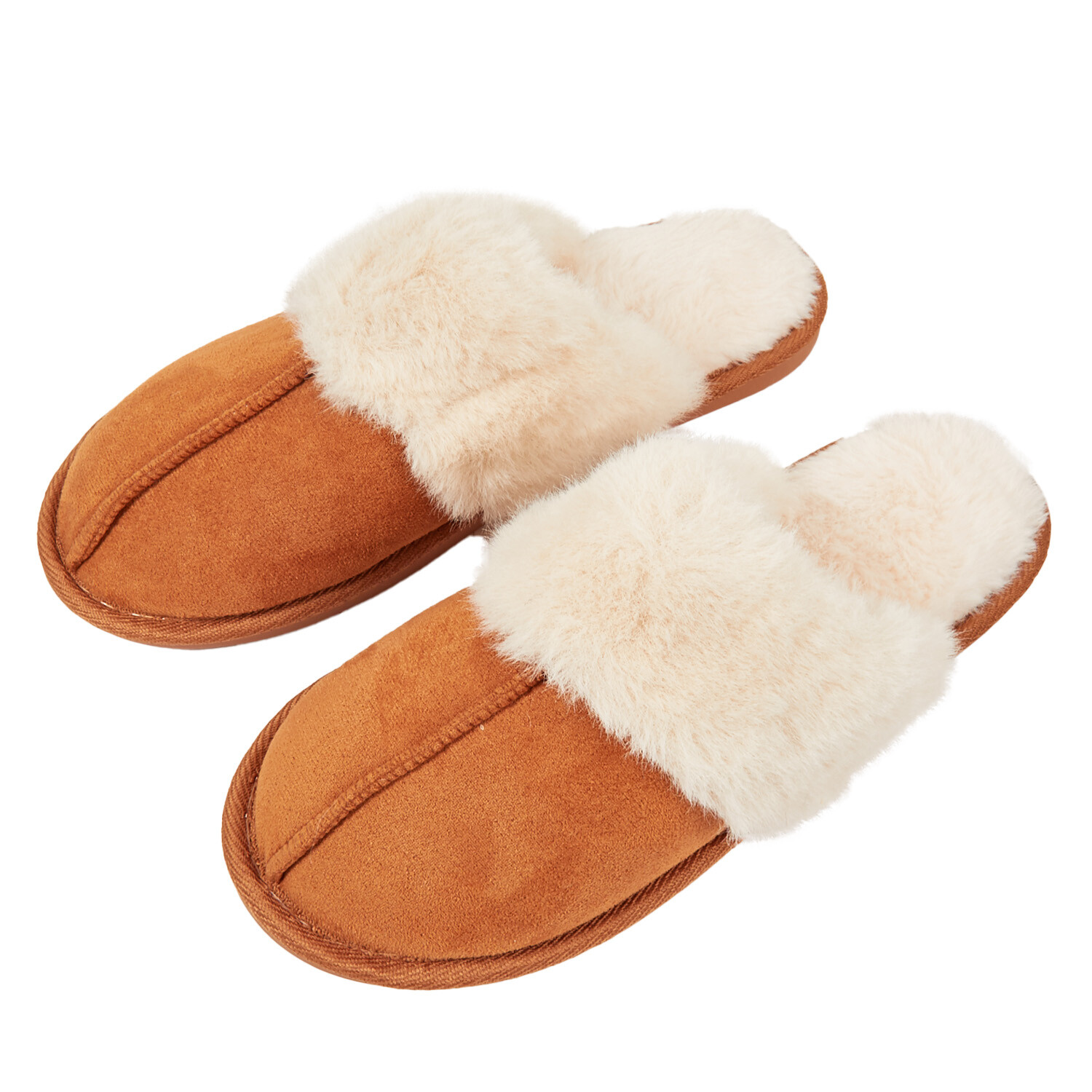 Womens Mule Suede Memory Foam Slippers - Brown Image 2