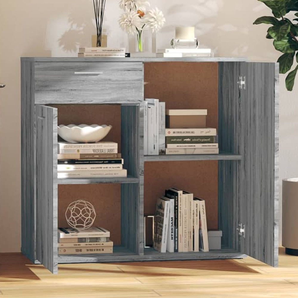vidaXL 2 Door Single Drawer Grey Sonoma Wooden Sideboard Image 1