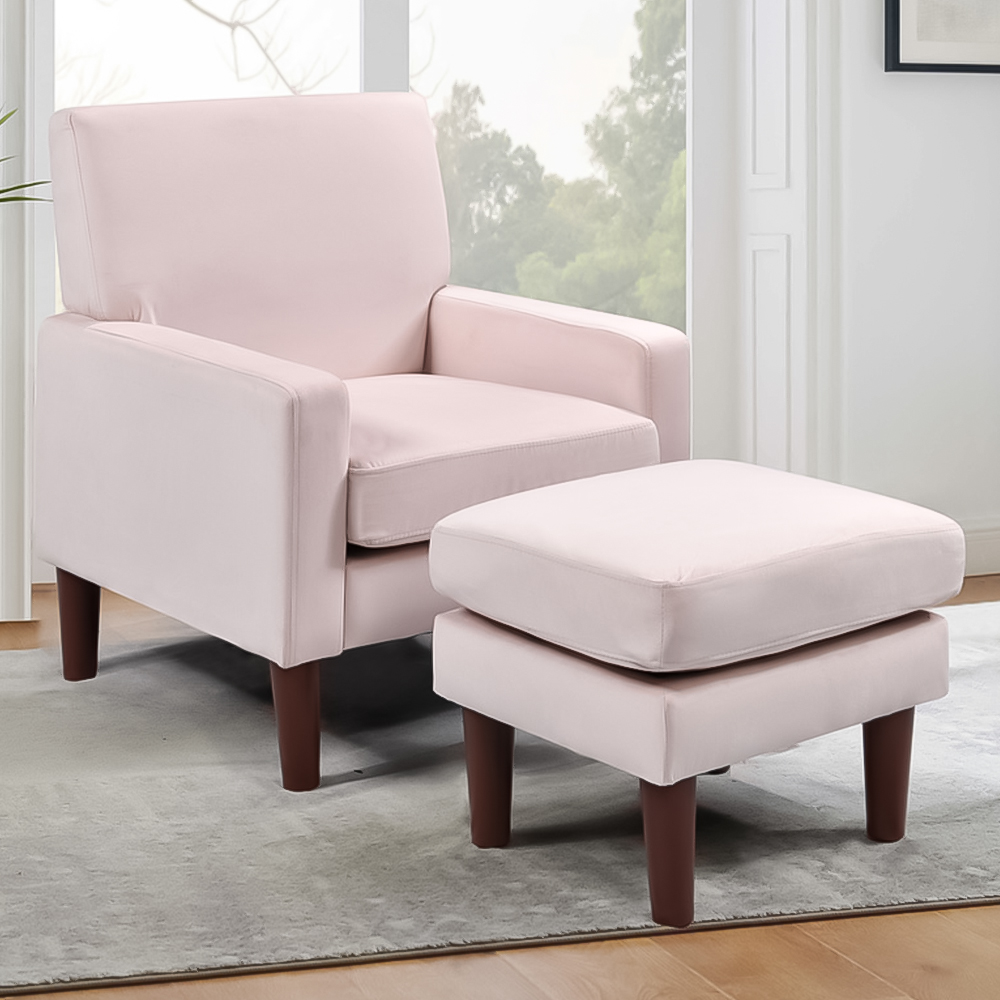 Brooklyn Pink Plush Velvet Armchair with Footstool Image 1