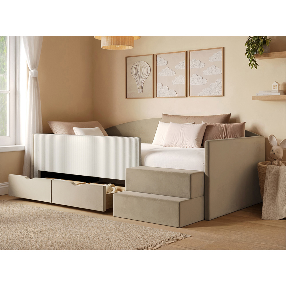 Flair Elisa Beige Velvet and Cord Low Sleeper Bed with Storage with Storage Image 6