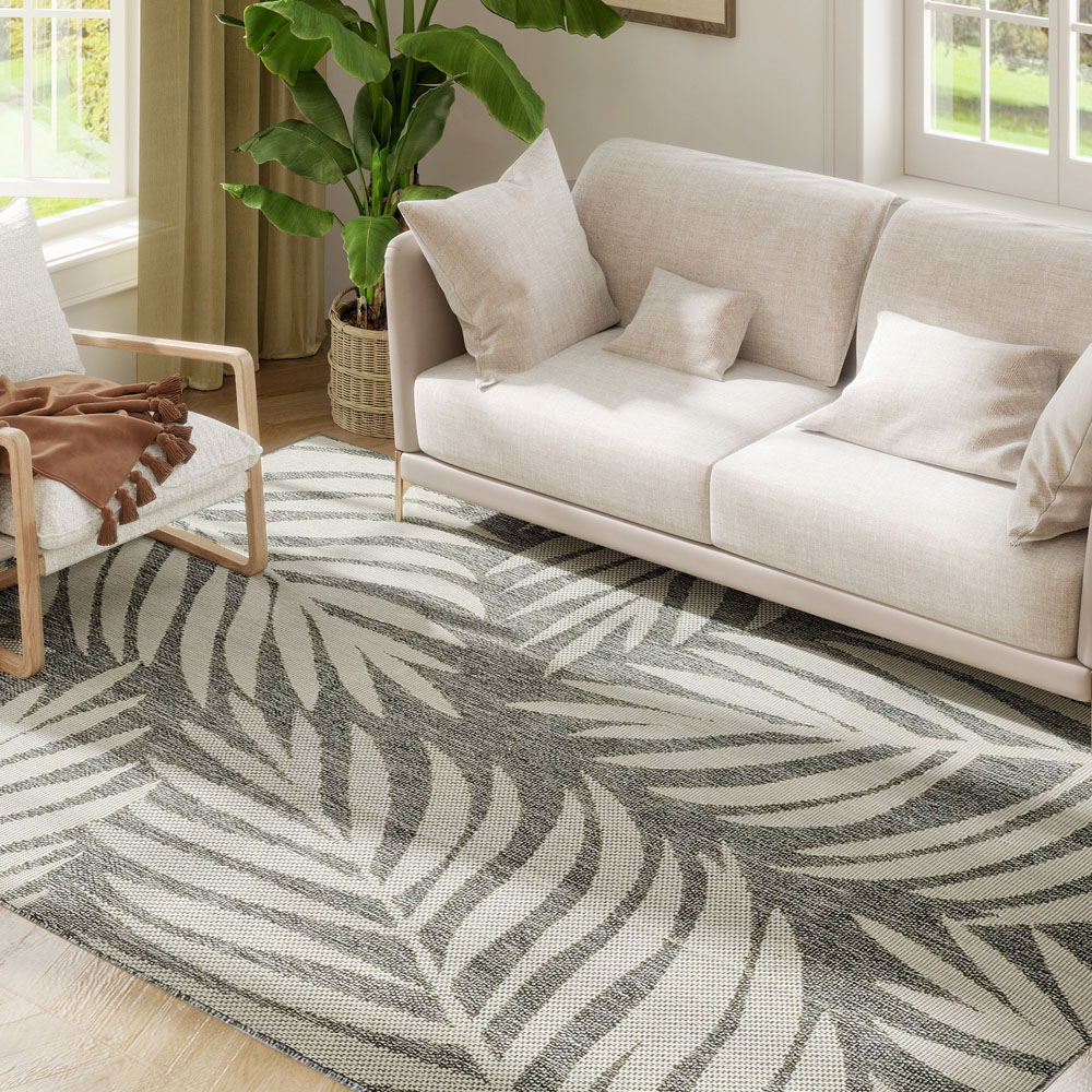 HOMCOM Grey Leaf Pattern Allergy Friendly Rug 230 x 160cm Image 4