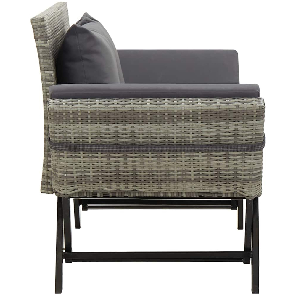 vidaXL 2 in 1 Grey PE Rattan Garden Bench with Cushions Image 4